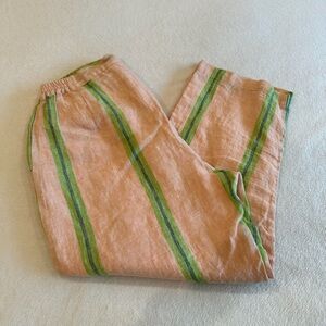 Peach and Green Striped Women's Capris